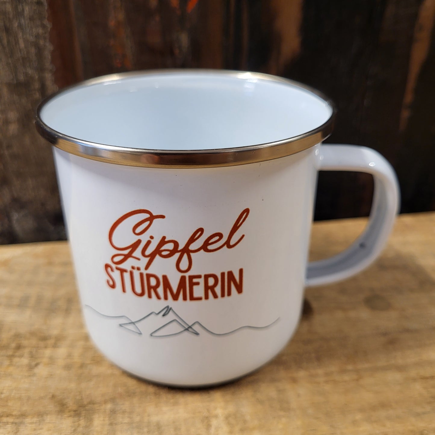 Emaille Tasse "Gipfelstürmerin"