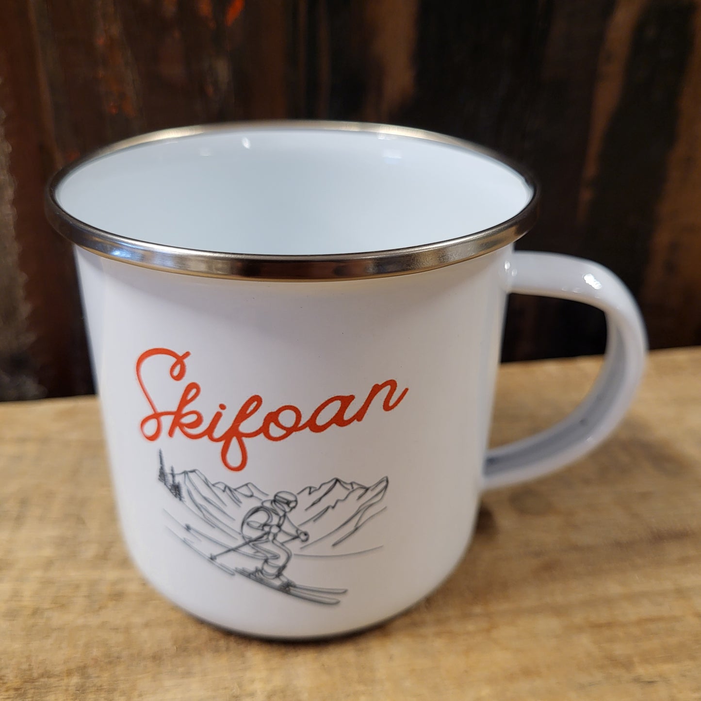 Emaille Tasse "Skifoan"
